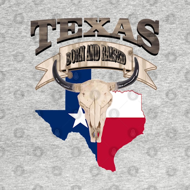 1980s Western Bull Skull Born and Raised Lone Star Texan Texas by Tina